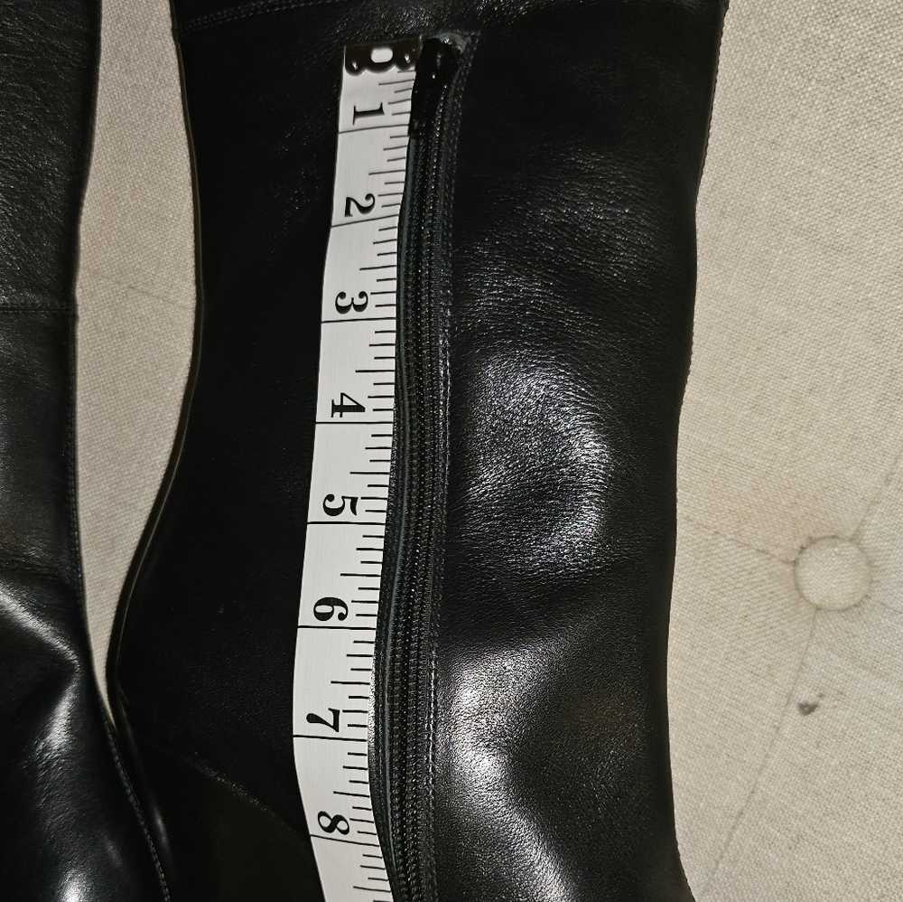 New Monica Chiang Thigh High Black Leather Gold Studs Covered Wedge Boots 40 - Picture 15 of 16
